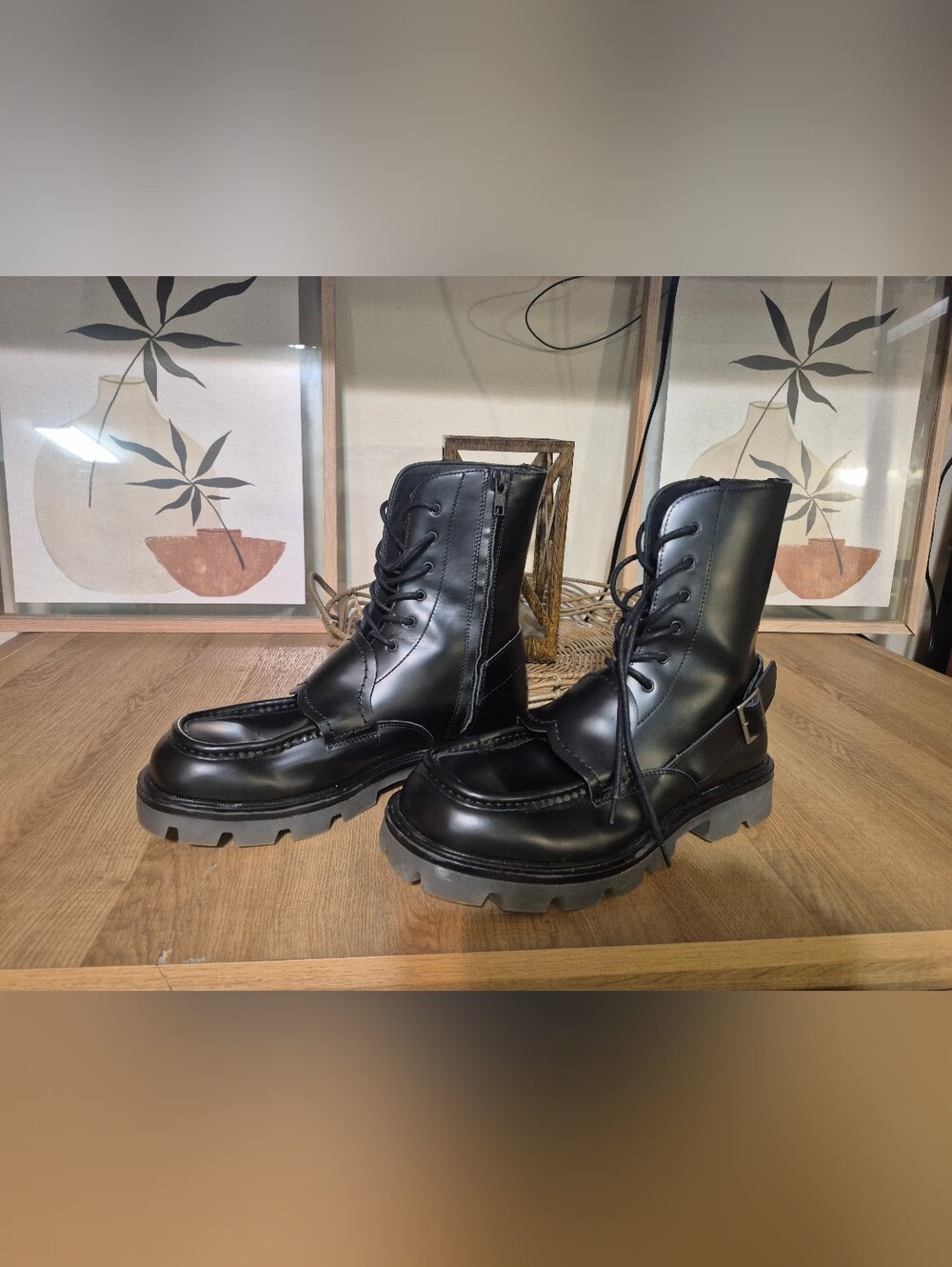 Zara Black Lace-Up Chunky-Soled Combat Boots